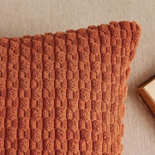 Kevin Textile Soft Corduroy 16x16 Inch Pillow Covers 2 Pack, Rust