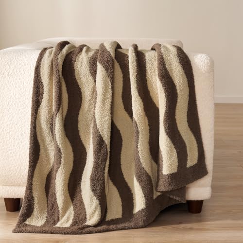 Snuggle Sac Soft Throw Blanket for Couch, Soft Cozy Fluffy Blankets for Women, Warm Microfiber Knit Cute Throws Gifts, Wave Beige, 50x60 inches