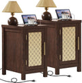 YUFAM Rattan Nightstand Set of 2 with Charging Station, Brown