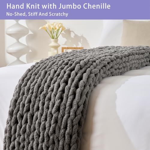 Bigacogo Chunky Knit Throw Blanket for Couch, 51x63 inches, Slate Gray
