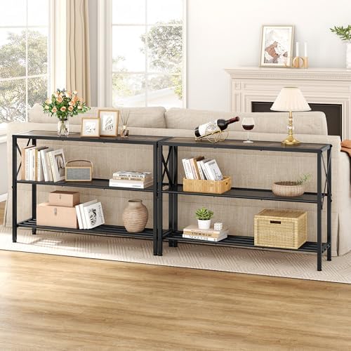 Hoctieon Industrial Console Table, 3 Tier Entryway Table, Hallway Table, Narrow Sofa Table with Shelves, Entrance Table for Entryway, Living Room, Foyer, Office, Grey