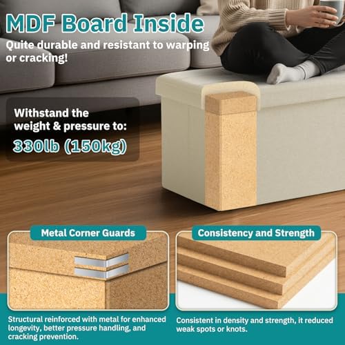 30-INCH Ottoman with Storage, Footrest Storage Bench, End of Bed Bench Coffee Table for Living Room, Bedroom, Entryway (Beige)