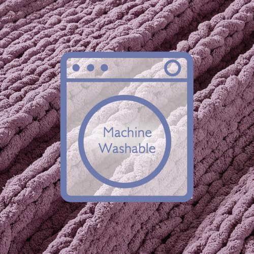 Bigacogo Chunky Knit Throw Blanket for Couch, 40x60 inches, Winter Grape