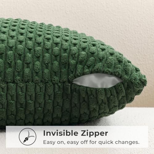 Kevin Textile Soft Corduroy 24x24 Inch Pillow Covers 2 Pack, Dark Green