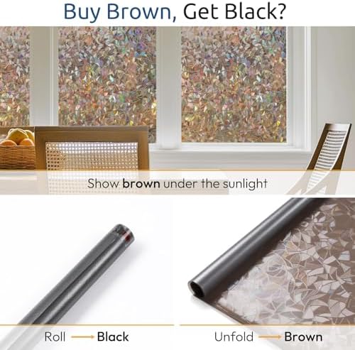 rabbitgoo Rainbow Window Privacy Film, Stained Cling, Brown, 23.6" x 78.5"