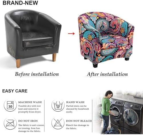 NILUOH Club Chair Slipcover 2 Piece Stretch Barrel Chair Covers Printed Tub Chair Slipcovers Soft Accent Armchair Sofa Protector for Living Room（Flowers 10）