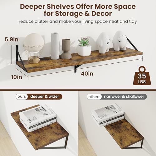 Axeman Deep Floating Shelves, 40'' x 10'' Brown Wall Shelves Set of 2