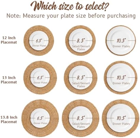 12 in Round Fall Placemats Set of 10, Woven Chargers for Dinner Plates