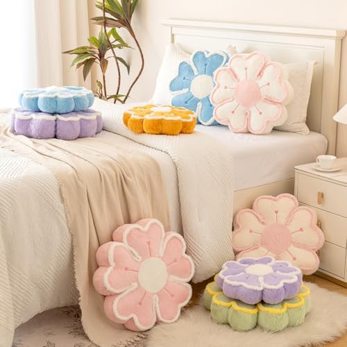 Flower Shaped Decorative Throw Pillow Cushion for Bed Couch, Cute Flower Plush Throw Pillows Home Decor Floor Pillow Seating Cushions (Pink, 17.7 Inches)