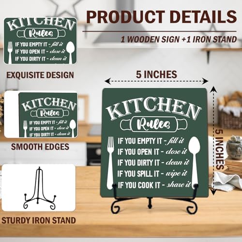 DETIHO Farmhouse Kitchen Decor, Rustic Kitchen Rules Sign Counter Decor