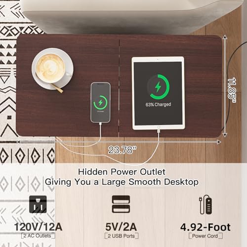 LIDYUK End Table with Charging Station, Narrow Side Table with Drawer