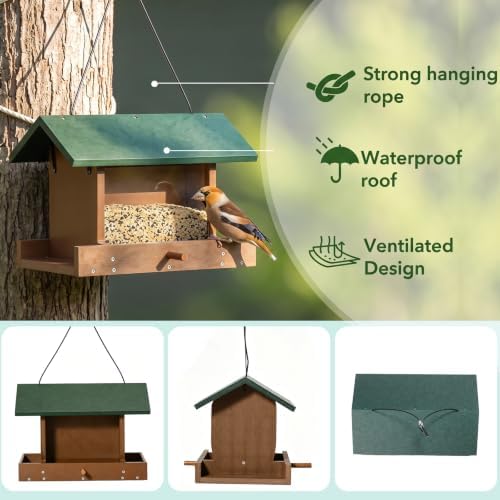 Bird Feeders for Outdoors Hanging, Recycled HDPE, 2.2 LB Capacity