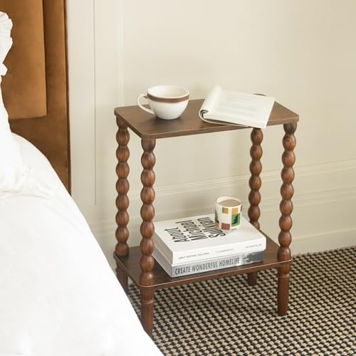 Fultyle Small Narrow End Table, Narrow Side Table with Storage, Nightstand