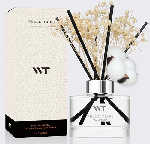 Flower Reed Diffuser Set Pure Cotton Scent for Bathroom Accessories Shelf Decor & Air Fresheners, Sticks Defusers with 5.1 fl oz Essential Oils & Leaves, House Bedroom Office Decor & Gifts