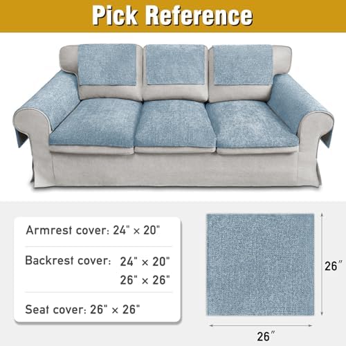Couch Arm Covers, Sofa Arm Covers, Waterproof Armrest Cover for Sofa, Armchair, Loveseat, Non-Slip Recliner Arm Cover, Headrest Cover, Arm Chair Covers Set of 2 (Light Blue, 26"×26")