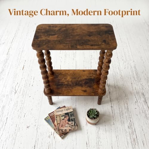 Veegle Narrow Side Table Small End Table for Small Spaces Rustic Brown