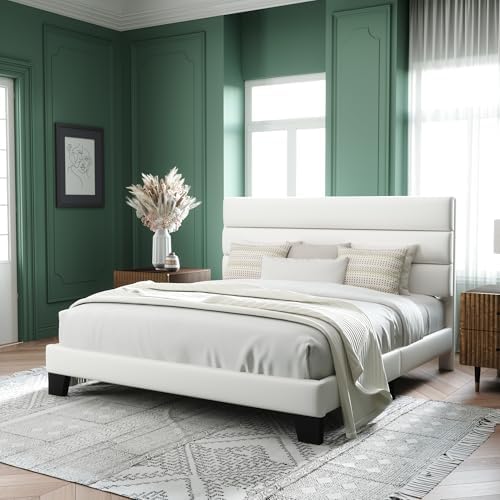 Allewie King Size Platform Bed Frame with Velvet Upholstered Headboard