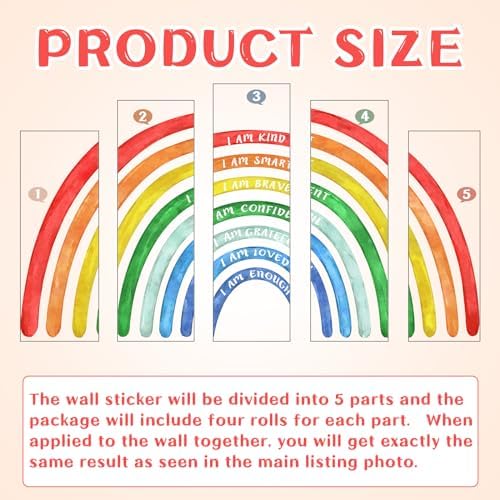 Tinideya Large Watercolor Rainbow Wall Stickers Decal, 77" x 47'', Bright