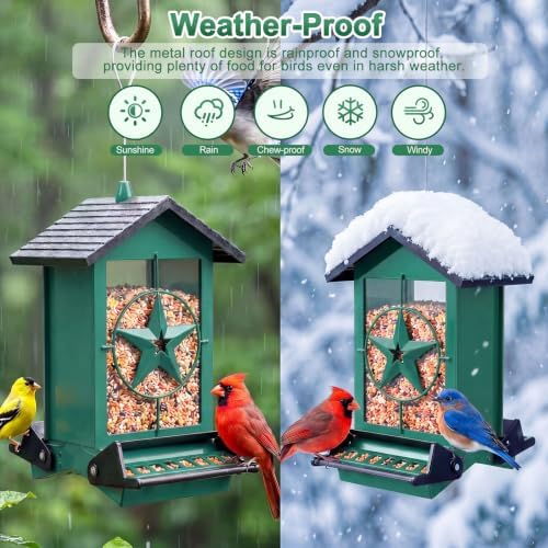 Squirrel Proof Bird Feeder for Outdoor, 5 LB Metal, Weight-Activated
