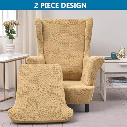 HZDHCLH Wingback Chair Slipcovers 2 Piece,Stretch Spandex Wingback Chair Covers for Living Room Armchair,Washalbe Sofa Slipovers