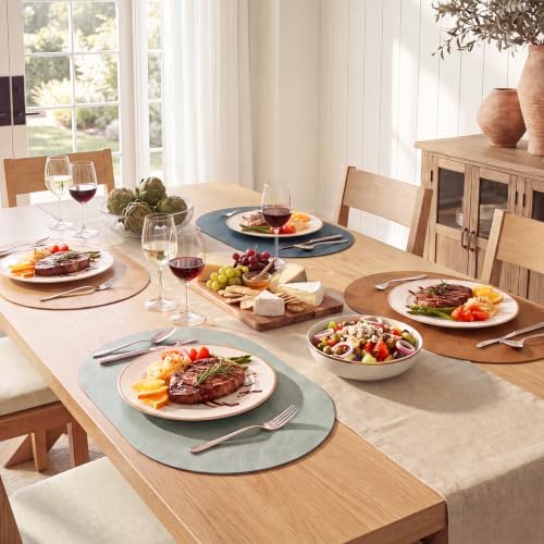 MOSAYT Vinyl Faux Leather Oval Placemats, Set of 4, Multicolor