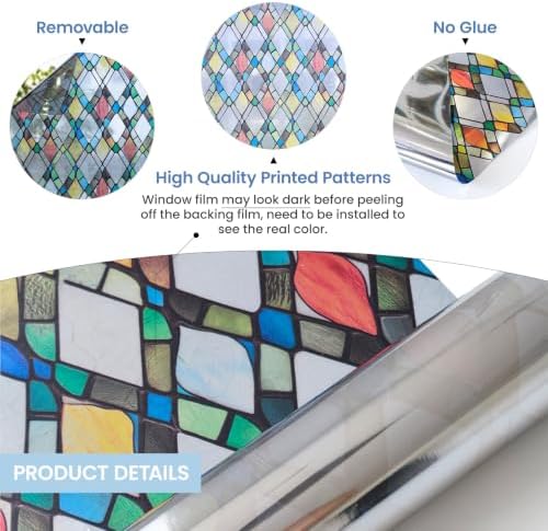 ADD.HERES Window Privacy Film One Way Daytime Privacy Static Cling, Mirror Vinyl Roll Heat Control Anti UV Window Tint for Home and Office, Non-Adhesive Window Film, Rainbow, 35.43" x 78.7"