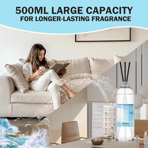 SCENTORINI Ocean Diffuser Reed Diffuser Oil Refill, 16.9 FL OZ & 6 Sticks