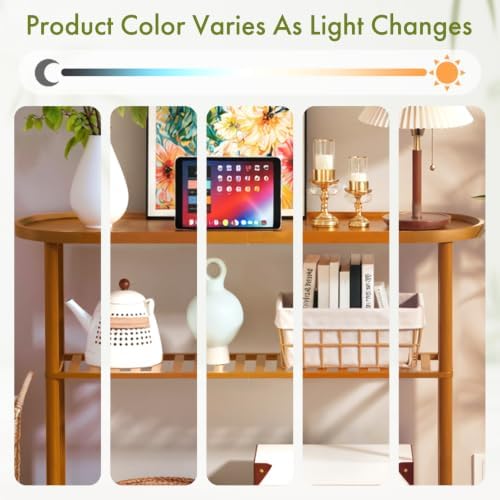 Bamboo Console Table for Entryway 39.4", Farmhouse Entryway Table for Hallway Oval Top, Sofa Console Table with Anti-fall Edge, TV Stand for Living Room, Plant Stand, 5min Easy Assembly, Walnut