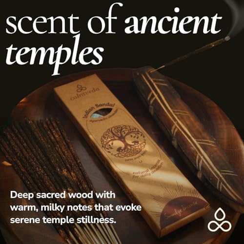 Ayurvedic Sandalwood Incense Sticks Natural - for Calm, 24+ Smudge Sticks