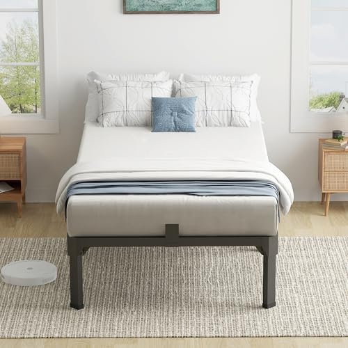 14 Inch Twin Metal Bed Frame with 4 pcs Mattress Stopper