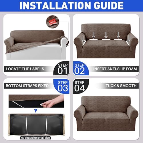 YEMYHOM 1 Piece Stretch Couch Covers for 3 Cushion Couch, Jacquard Sofa Cover with Non-Slip Elastic Bottom, Thickened Slipcover Furniture Protector for Dogs Pets (Large, Brown）