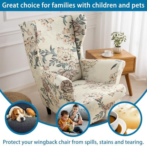 HZDHCLH Wingback Chair Slipcovers 2 Piece Velvet Stretch Washable Cover