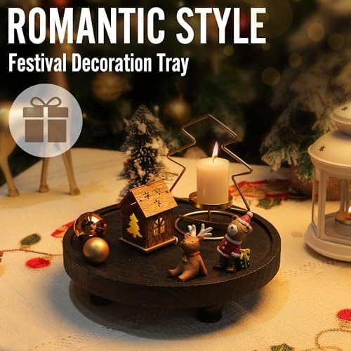 Tikea Round Wood Riser, Farmhouse Riser for Decor, Rustic Display Tray 10in