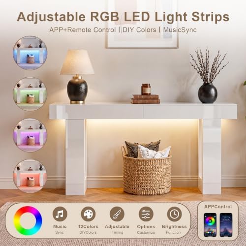 ChooChoo High Gloss 63 Inch Long Console Table with LED Light