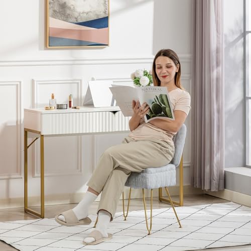 Vanity Chair with Storage | Comfy Ottoman with Folding Back