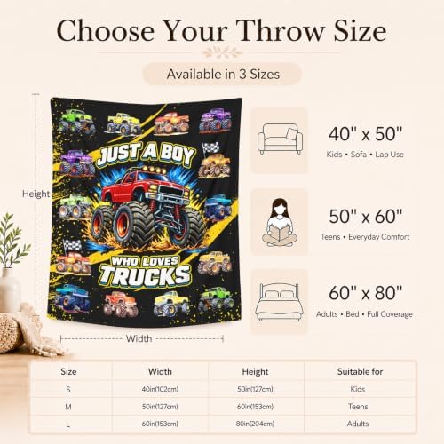 Truck Blankets for Boys, Flannel Car Gifts for Kids Toddlers