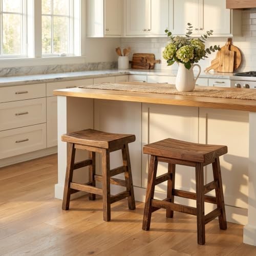 Alaterre Furniture Pomona Solid Wood Bar Stool Set of 2, Rustic Brown, 20”