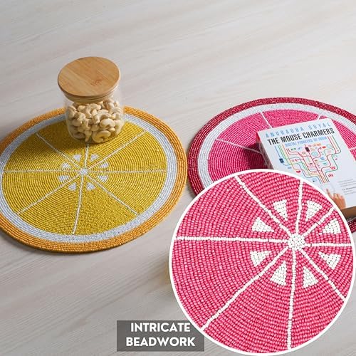 ALPHA Living HOME Beaded Placemats Set of 4 Multi Round Glass Chargers