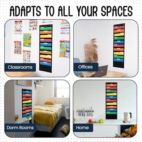 10 Pocket File Folder Pocket Chart, Black, 14" Wide x 47" Tall