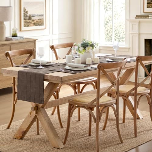 ZeeMart Linen Checked Farmhouse Table Runner, 13x90 Inches Chocolate