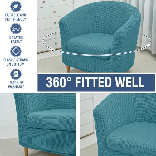 NILUOH Club Chair Slipcover 2-Piece Stretch Barrel Chair Covers Jacquard Tub Chair Slipcovers Soft Armchair Sofa Covers for Living Room
