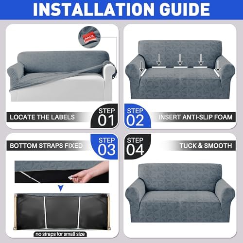 YEMYHOM 1 Piece Stretch Oversized Couch Covers for 4 Seat, Jacquard Extra Large Sofa Cover with Non-Slip Elastic Bottom, Thickened Slipcover Furniture Protector for Dogs Pets (X-Large, Dark Gray）