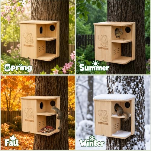 Large Squirrel Nesting Box Outdoor – Solid Pine Wood Squirrel House