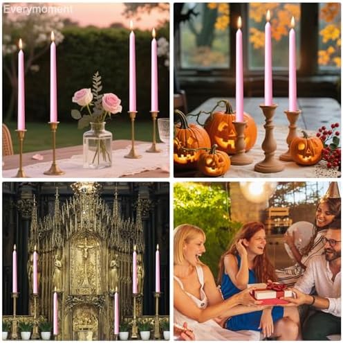 Everymoment Pink Taper Candles - 4 Pack 10 Inch Candlesticks - Dripless & Smokeless for 8 Hours - Unscented Paraffin Wax - Ideal for Wedding Mother’s Day Valentine's Day Baby Shower & Romantic Decor