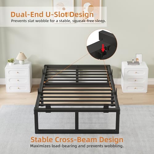 16 Inch Metal Twin Bed Frames with Stable Steel Support, Noise-Free