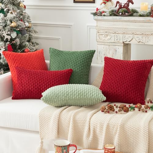 Kevin Textile Soft Corduroy 12"x20" Lumbar Pillow Covers 2 Pack, Burgundy