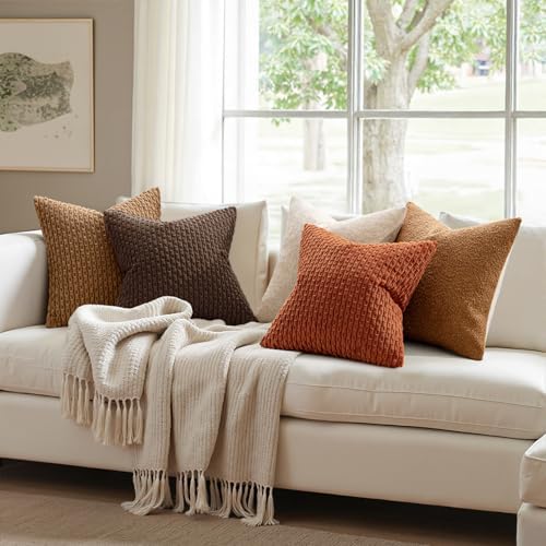 MIULEE Decorative Throw Pillow Covers 18x18 Dark Brown Textured Corduroy