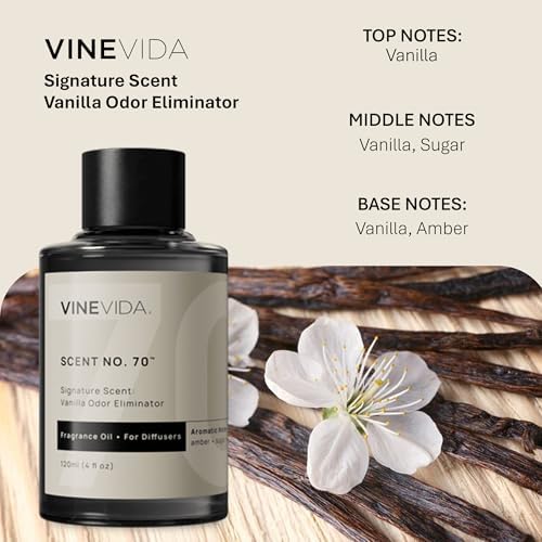 VINEVIDA [4 Fl Oz] Vanilla Odor Eliminator Fragrance Oil for Cold Air Diffusers, Essential Oils for Diffuser Oil Refill & Air Freshener Room Spray.