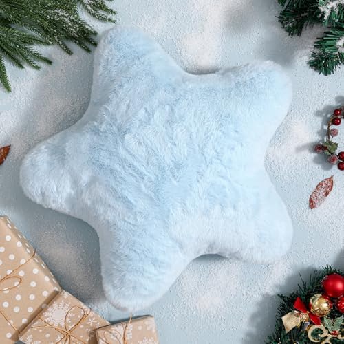 YRXRUS Star Pillows, Christmas Pillows, Light Blue Star Shaped Pillow, Gifts, Cute Plush Throw Pillow Room Decor, Fluffy Faux Rabbit Fur 18"x18", Living Bedroom