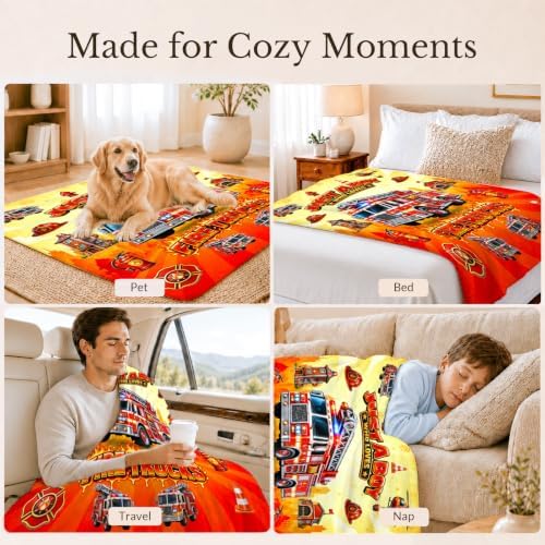 Fire Truck Blanket for Boys, Kids Throw Blanket Gifts for Sofa Bed